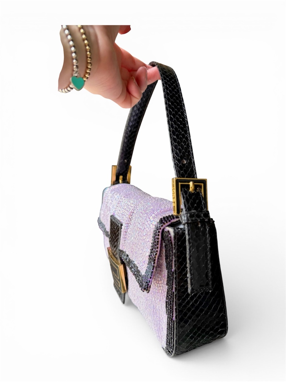 Vintage Fendi Iridescent Lilac Beaded Python Baguette - Picture 8 of 10